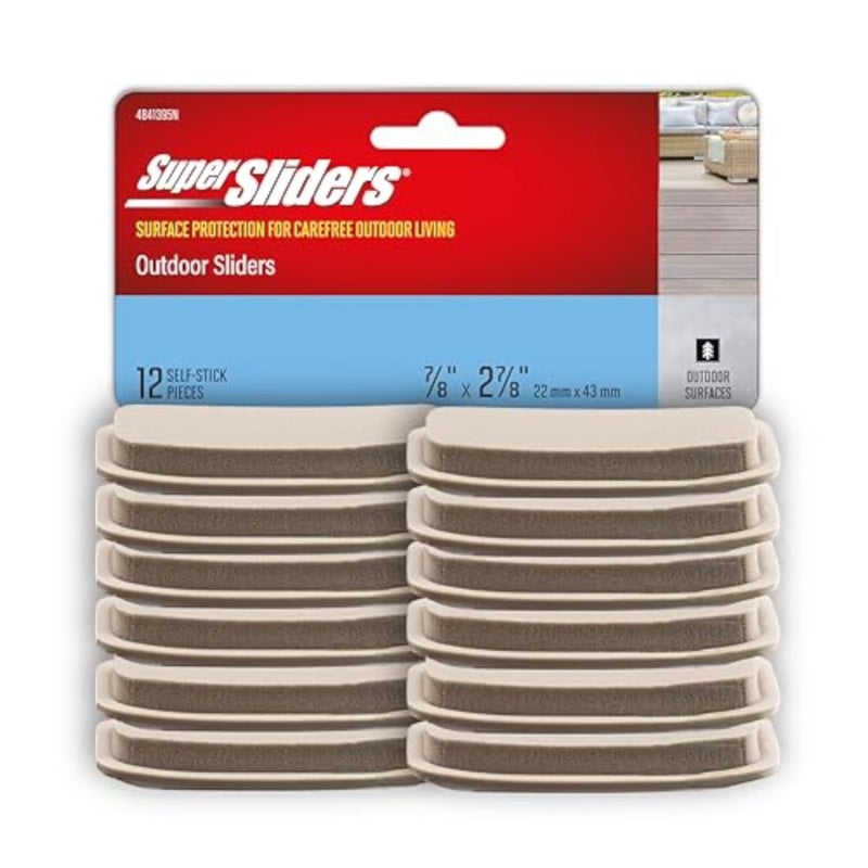 SUPER SLIDERS Super Sliders 78 x 2 78 SelfStick Outdoor Furniture Glides for Your Outdoor Living Spaces Beige 12 Pack 