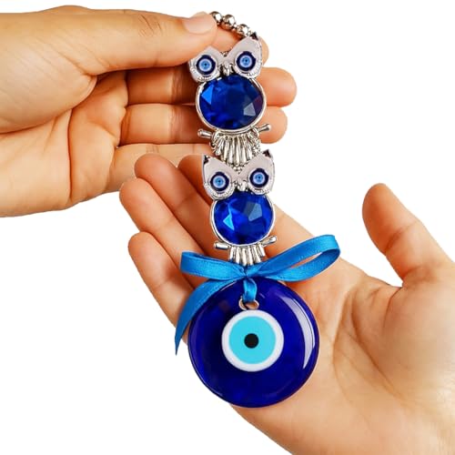 PACKNBUY Turkish Evil Eye Owl Nazar Battu Hanging for Home Entrance Main Door Good Luck Protection Positive Energy Vastu Feng Shui Spiritual Wall Decor for Office Shop - Image 2