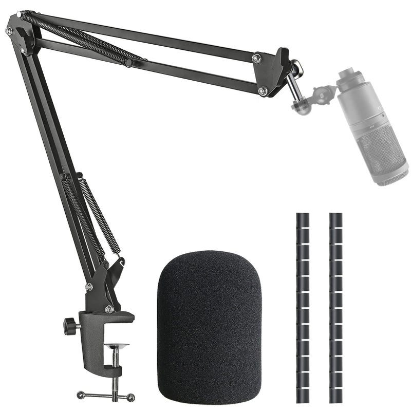 AT2020 Mic Boom Arm Stand with Pop Filter Compatible with AudioTechnica AT2020 AudioTechnica AT2020V USB Microphone with Cable Sleeve by SUNMON