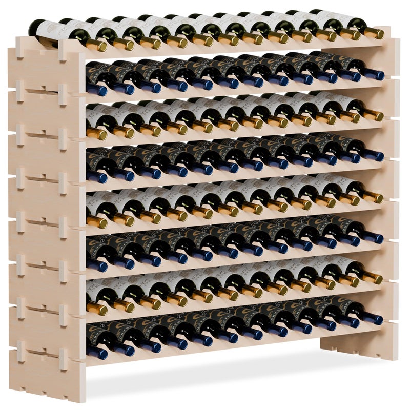 Smartxchoices 96 Bottles Stackable Modular Wine Rack 8Tier Wooden Wine Storage Rack Freestanding Wine Holder Display Shelves WobbleFree Shelves Solid Wood