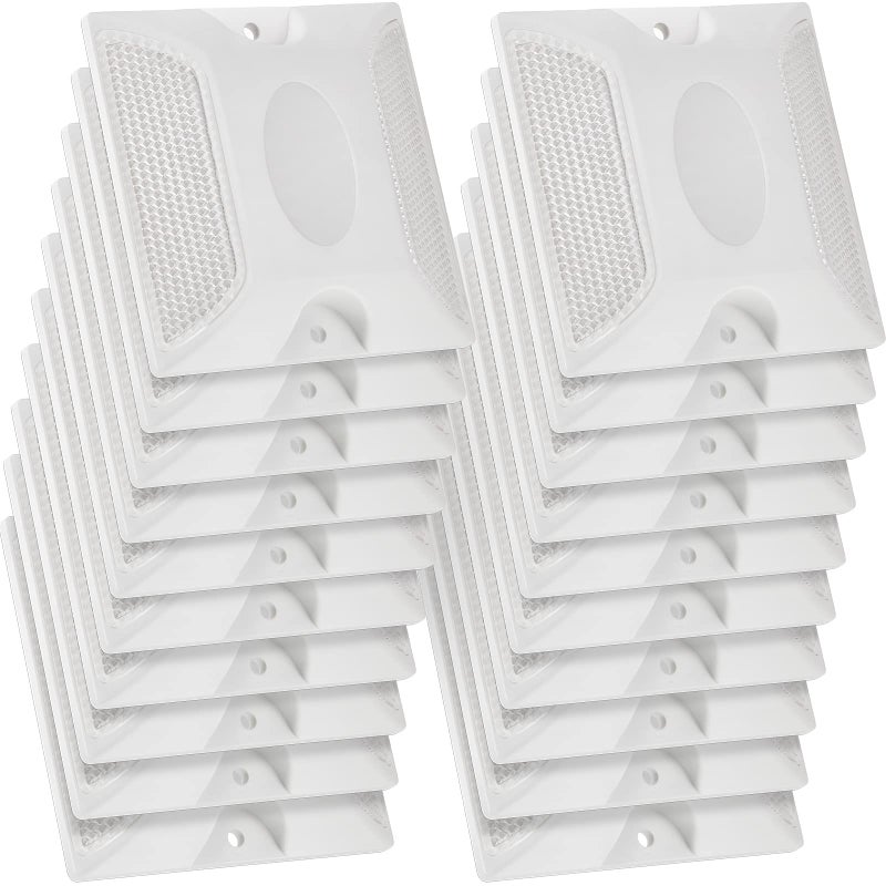 Dunzy 30 Pcs Road Reflectors 4 by 4 Inch Street Pavement  Asphalt Stud Markers Reflective Driveway Markers Driveway Reflectors Stud Markers for Sidewalks Pedestrian Crossings Freeways White
