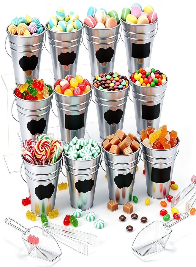 LemonRoad 12 Set Graduation Candy Buffet Set Metal Bucket with Plastic Tongs Scoops Stickers and Chalk Marker Candy Dessert Buffet Buckets for Graduation Birthday Wedding Tea Party - Image 1