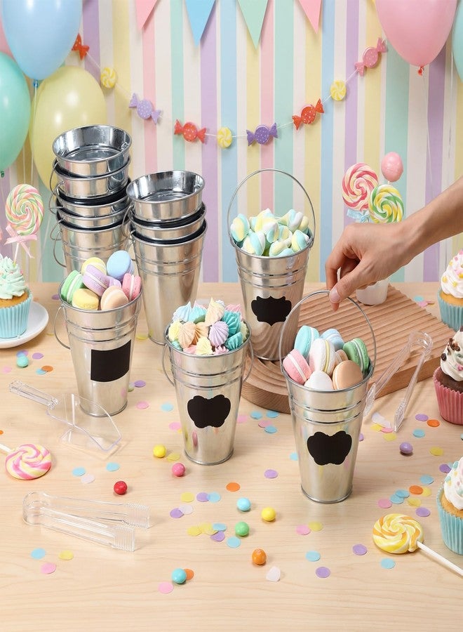 LemonRoad 12 Set Graduation Candy Buffet Set Metal Bucket with Plastic Tongs Scoops Stickers and Chalk Marker Candy Dessert Buffet Buckets for Graduation Birthday Wedding Tea Party - Image 4