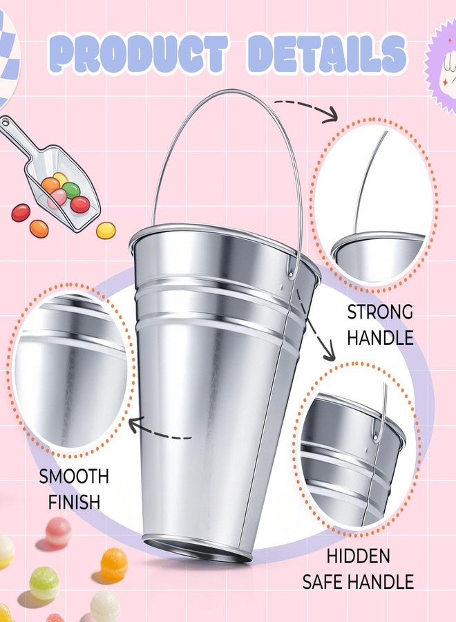 LemonRoad 12 Set Graduation Candy Buffet Set Metal Bucket with Plastic Tongs Scoops Stickers and Chalk Marker Candy Dessert Buffet Buckets for Graduation Birthday Wedding Tea Party - Image 3