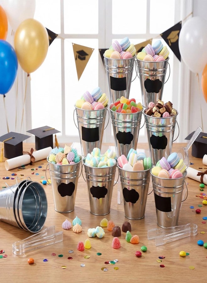 LemonRoad 12 Set Graduation Candy Buffet Set Metal Bucket with Plastic Tongs Scoops Stickers and Chalk Marker Candy Dessert Buffet Buckets for Graduation Birthday Wedding Tea Party - Image 5