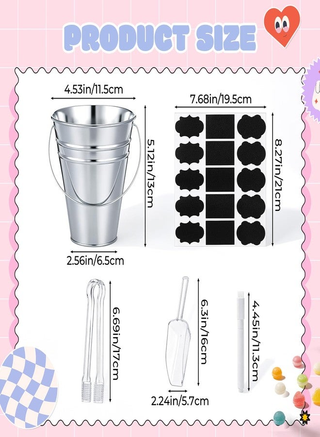 LemonRoad 12 Set Graduation Candy Buffet Set Metal Bucket with Plastic Tongs Scoops Stickers and Chalk Marker Candy Dessert Buffet Buckets for Graduation Birthday Wedding Tea Party - Image 2
