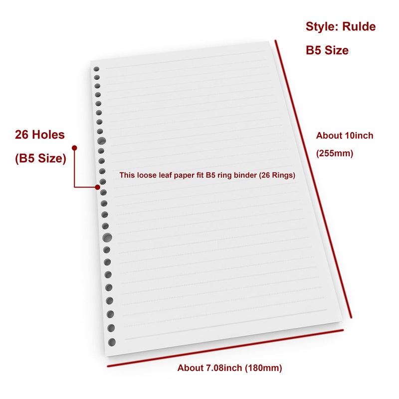 nctinystore 26-Hole Ring Binder Loose Leaf Paper, B5 Filler Paper Ruled (180 Sheets - 360 Pages, Ruled) - Image 2