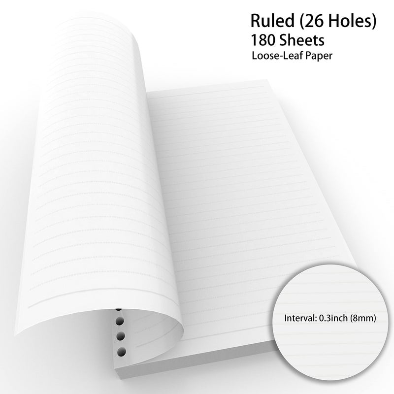 nctinystore 26-Hole Ring Binder Loose Leaf Paper, B5 Filler Paper Ruled (180 Sheets - 360 Pages, Ruled) - Image 3