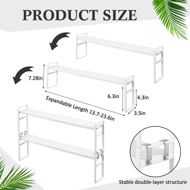 BrightRow 2 Pcs Expandable Window Sill Plant Shelf, 13.7 x 3.5 x 7.28 Inches, Stackable Narrow over The Sink Shelf, Adjustable Height Metal Window Sill Extender Shelves for Kitchen Bathroom (White) - Image 2