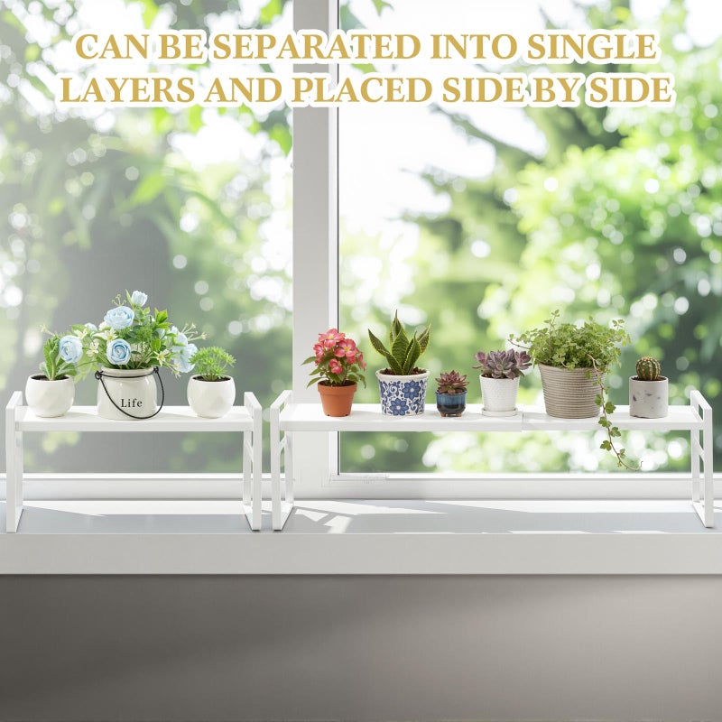 BrightRow 2 Pcs Expandable Window Sill Plant Shelf, 13.7 x 3.5 x 7.28 Inches, Stackable Narrow over The Sink Shelf, Adjustable Height Metal Window Sill Extender Shelves for Kitchen Bathroom (White) - Image 5