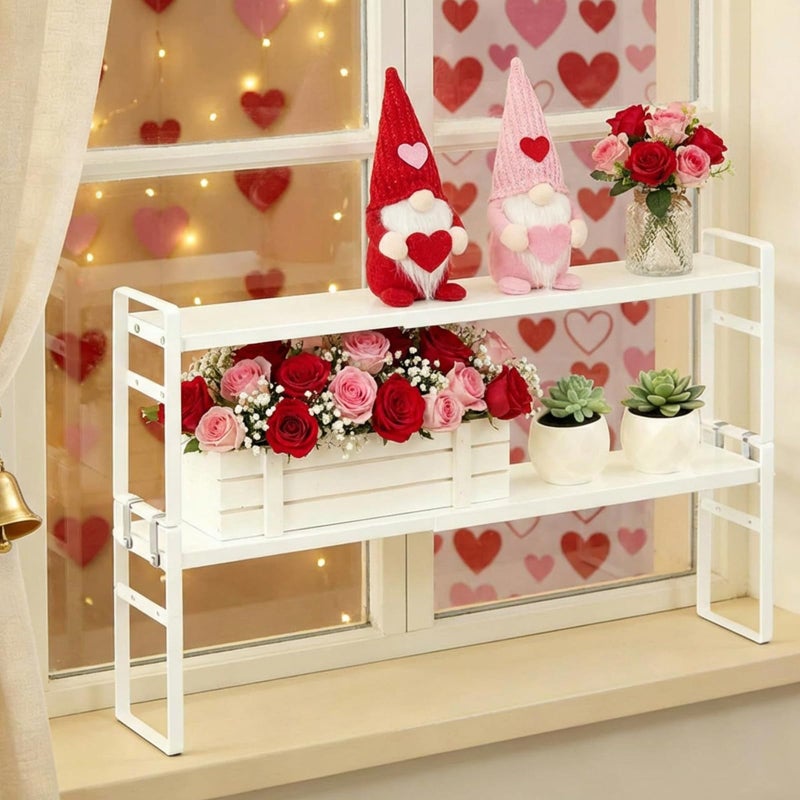 BrightRow 2 Pcs Expandable Window Sill Plant Shelf, 13.7 x 3.5 x 7.28 Inches, Stackable Narrow over The Sink Shelf, Adjustable Height Metal Window Sill Extender Shelves for Kitchen Bathroom (White) - Image 1