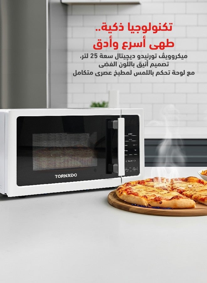 تورنيدو فرن ميكروويف ديجيتال سولو 25 لتر مع 10 مستويات طاقة، 850 واط، لوحة تحكم تعمل باللمس، قفل امان للاطفال، وظيفة اذابة الثلج، 8 وظائف طهي تلقائي، سلفر، TWDS-25-S-S - Image 1