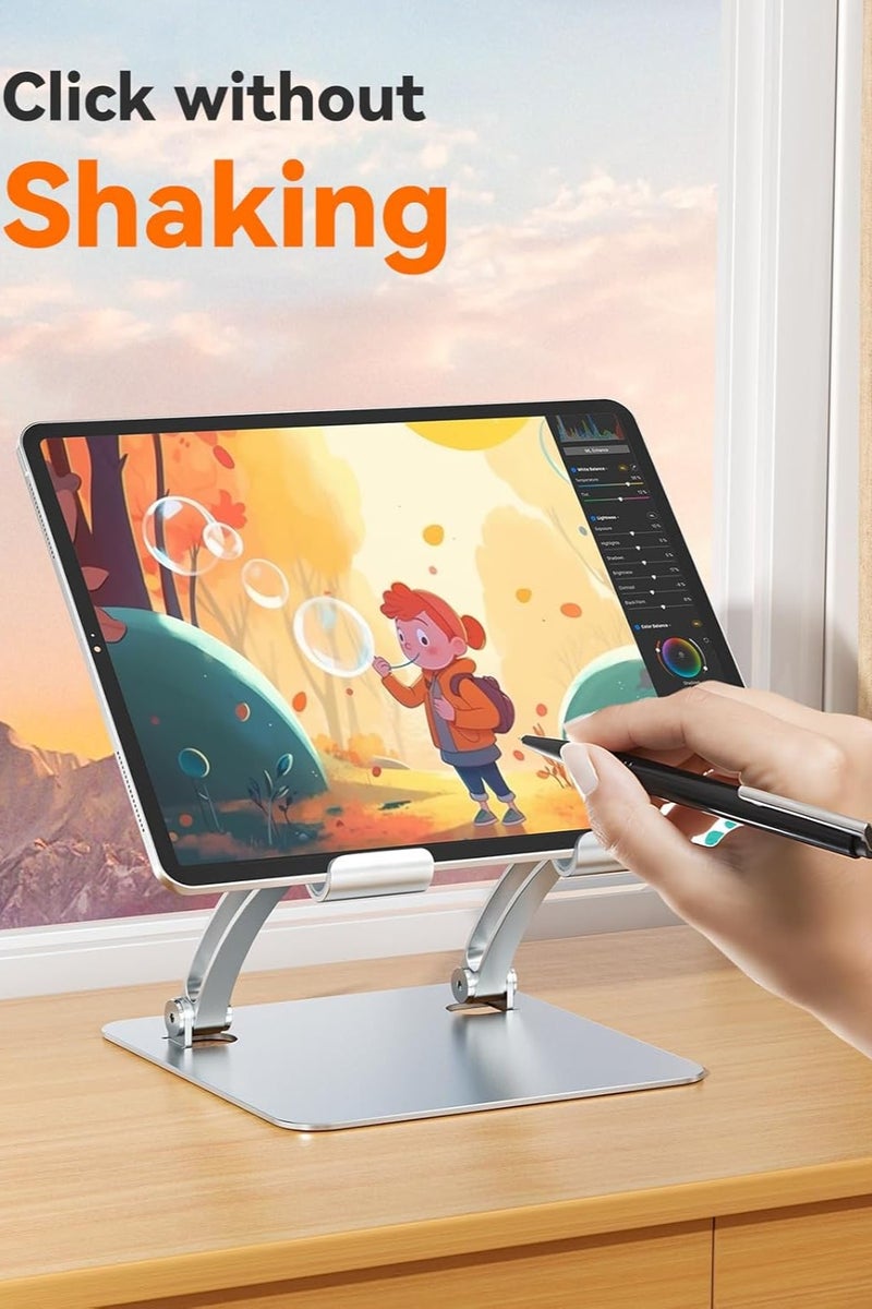 DURKU Tablet Holder Stand, Dual Rod Adjustable Aluminum Desktop Stand, Compatible with 4.7-16.5" iPads, Surface Tablets, Portable Monitors, Kindle & More (Silver) - Image 3