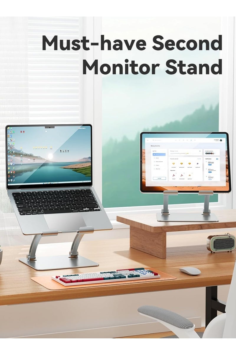 DURKU Tablet Holder Stand, Dual Rod Adjustable Aluminum Desktop Stand, Compatible with 4.7-16.5" iPads, Surface Tablets, Portable Monitors, Kindle & More (Silver) - Image 4