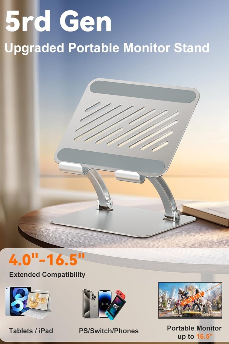 DURKU Tablet Holder Stand, Dual Rod Adjustable Aluminum Desktop Stand, Compatible with 4.7-16.5" iPads, Surface Tablets, Portable Monitors, Kindle & More (Silver) - Image 1