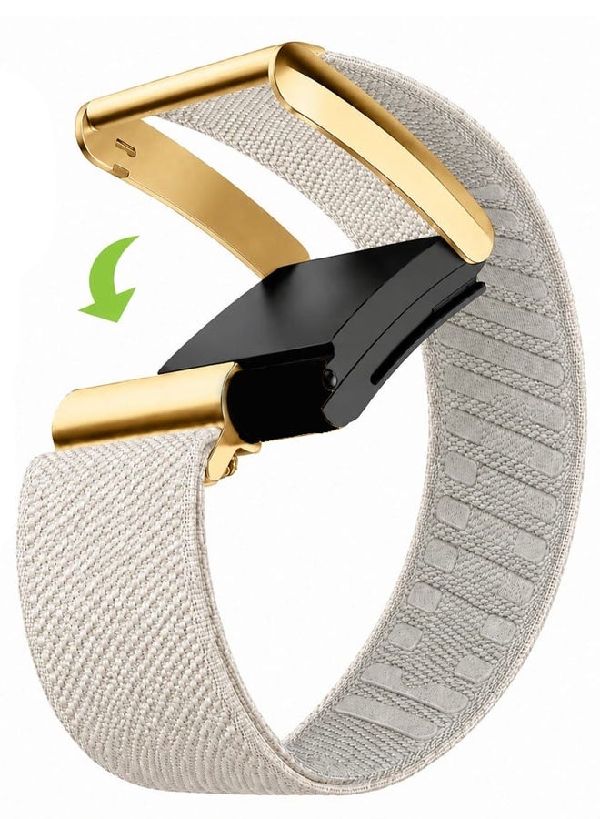 MARGOUN Whoop 5.0 Nylon Band, Adjustable Stretch Sport Band Replacement with Secure Quick-Clip Hardware, Breathable Athletic Wristband for Men and Women - Beige with Gold Holder Beige/Gold Holder - Image 1