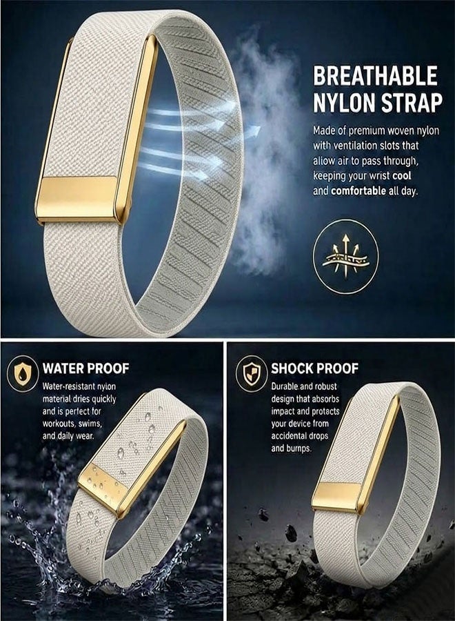 MARGOUN Whoop 5.0 Nylon Band, Adjustable Stretch Sport Band Replacement with Secure Quick-Clip Hardware, Breathable Athletic Wristband for Men and Women - Beige with Gold Holder Beige/Gold Holder - Image 4