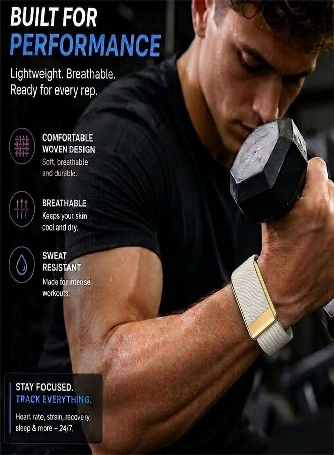 MARGOUN Whoop 5.0 Nylon Band, Adjustable Stretch Sport Band Replacement with Secure Quick-Clip Hardware, Breathable Athletic Wristband for Men and Women - Beige with Gold Holder Beige/Gold Holder - Image 5