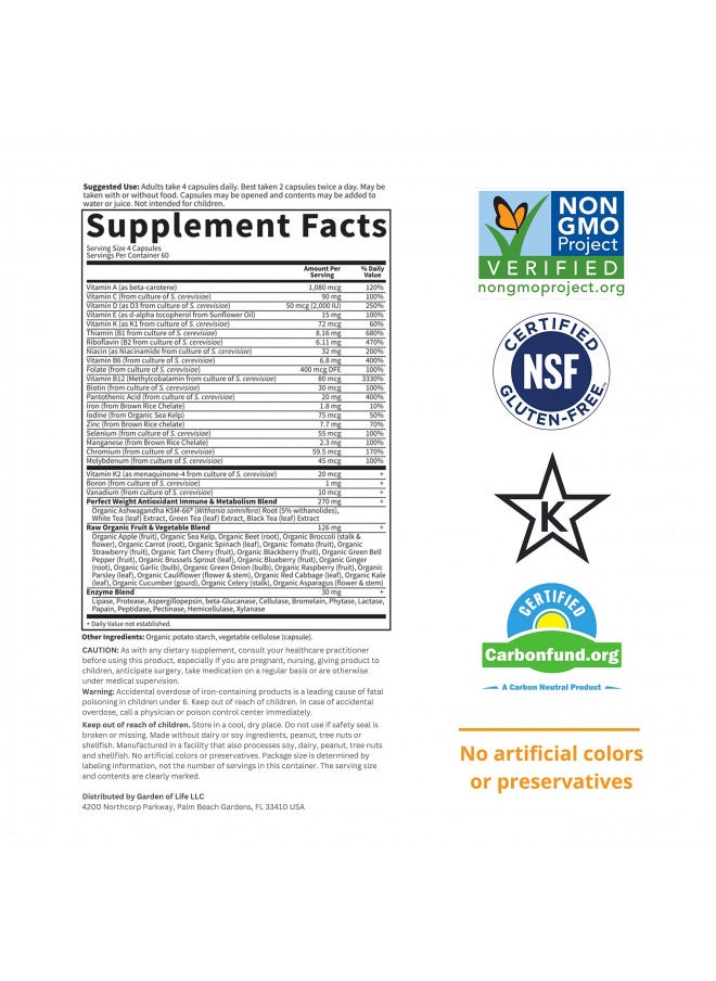 Garden of Life Garden of Life Multivitamin Code Perfect Weight Loss for Women and Men, Healthy Active Metabolism, Stress Management, Ashwagandha, Green Tea and Enzymes, 240 Count  - Image 5