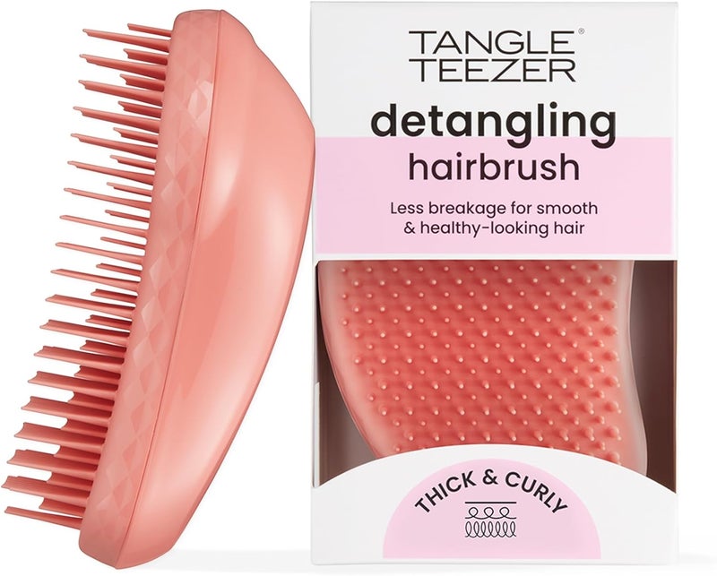 TANGLE TEEZER | The Thick & Curly Detangling Hairbrush | Strong Two-Tiered Teeth | Palm-Friendly | Suitable for Wet & Dry Hair |Get Frizz-Free, Super-Defined Curls | Terracotta - Image 1