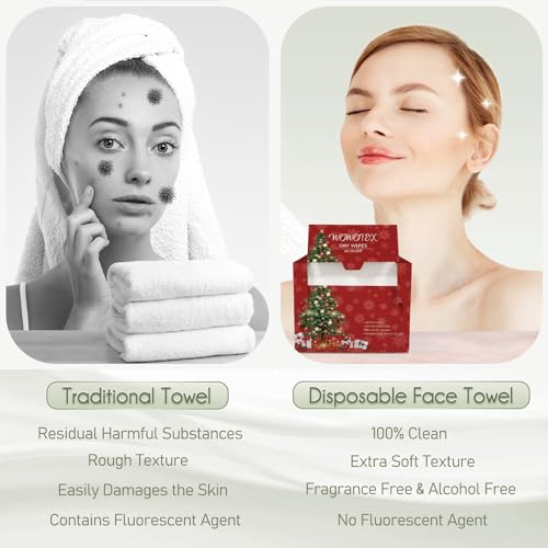 WOWOTEX Christmas Style WOWOTEX Disposable Face Towel Biodegradable Large Dry Face Wipes 120 Count/2 Box Extra Thick Soft Clean Facial Towels for Sensitive Skin, Facial Cleansing, Nursing, 10"×12" - Image 5