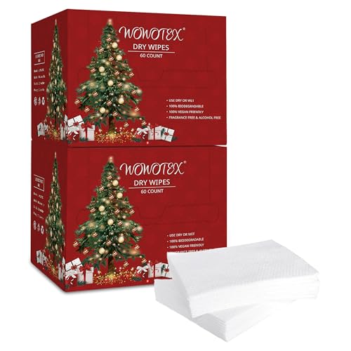 WOWOTEX Christmas Style WOWOTEX Disposable Face Towel Biodegradable Large Dry Face Wipes 120 Count/2 Box Extra Thick Soft Clean Facial Towels for Sensitive Skin, Facial Cleansing, Nursing, 10"×12" - Image 1