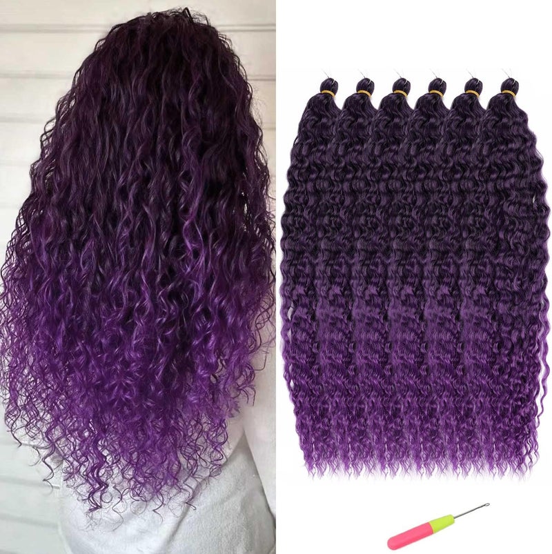 MAYSA Purple Ocean Wave Braiding Crochet Hair Extensions, 30inch Ombre Deep Wave Crochet Hair, 6Packs Soft Synthetic Curly Crochet Hair Extensions for Black Women #1BTpurple - Image 1