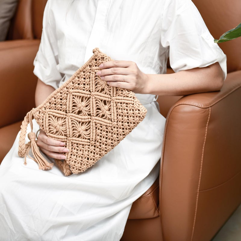 Eiyye Crochet Crossbody Bag for Women Boho Knitted Purse with Tassel Handmade Cotton Shoulder Bag Small Casual Purse - Image 3