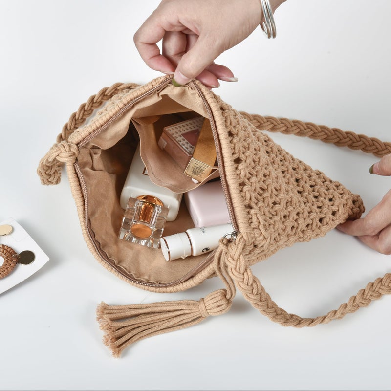 Eiyye Crochet Crossbody Bag for Women Boho Knitted Purse with Tassel Handmade Cotton Shoulder Bag Small Casual Purse - Image 2