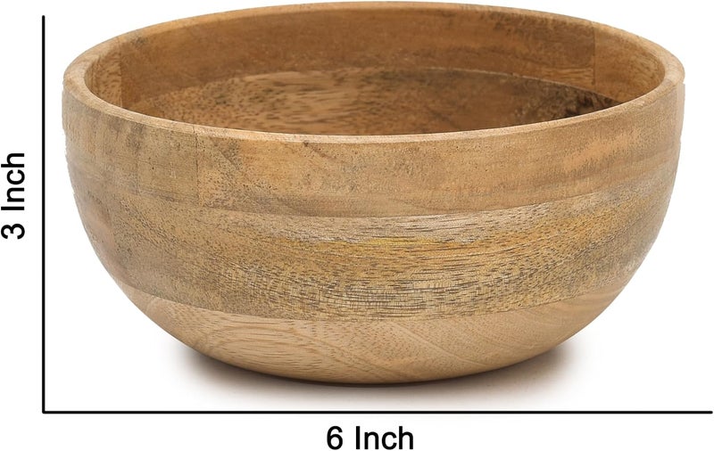 OGGN Natural Mango Wood Mixing & Serving Bowl, Handmade Wooden Salad Bowls, Antique Soup Serve Ware, Elegant Multipurpose Bowl for Salads, Soups, Snacks - Medium (6 Inch) - Image 2
