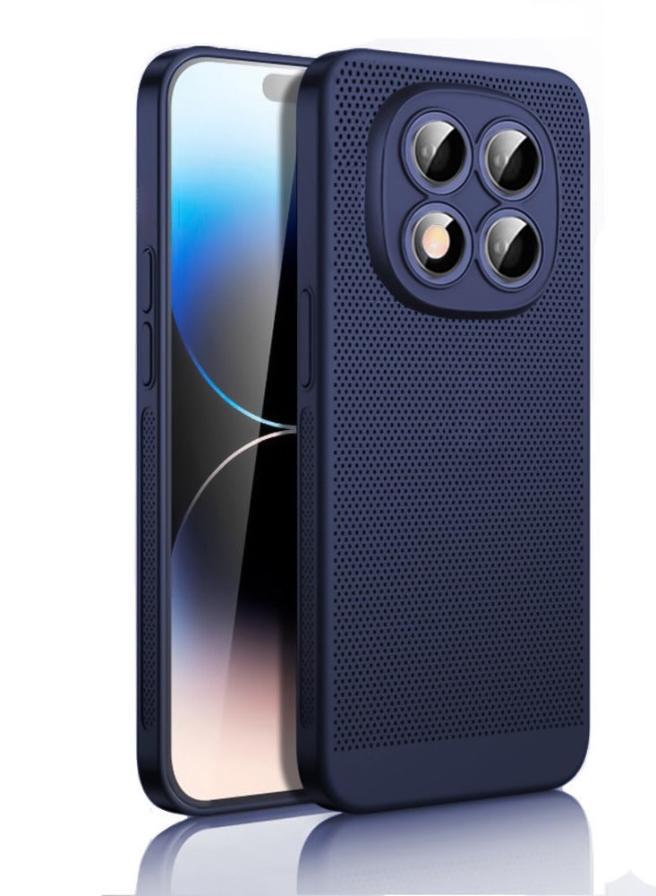 Heat Dissipation Case with Built in Camera Lens Protector Slim Fit Breathable Cooling Anti Fingerprint Hard PC Back Shockproof Cover For Xiaomi Redmi Note 14 Pro 4G (Blue)