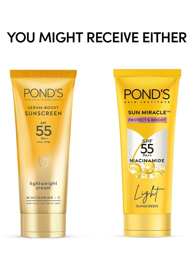 POND's Serum Boost Sunscreen For All Skin Types Prevent And Fade Dark Patches With The Power Of Spf 55 And Niacinamide-C Serum 50G, Pack Of 1 - Image 3