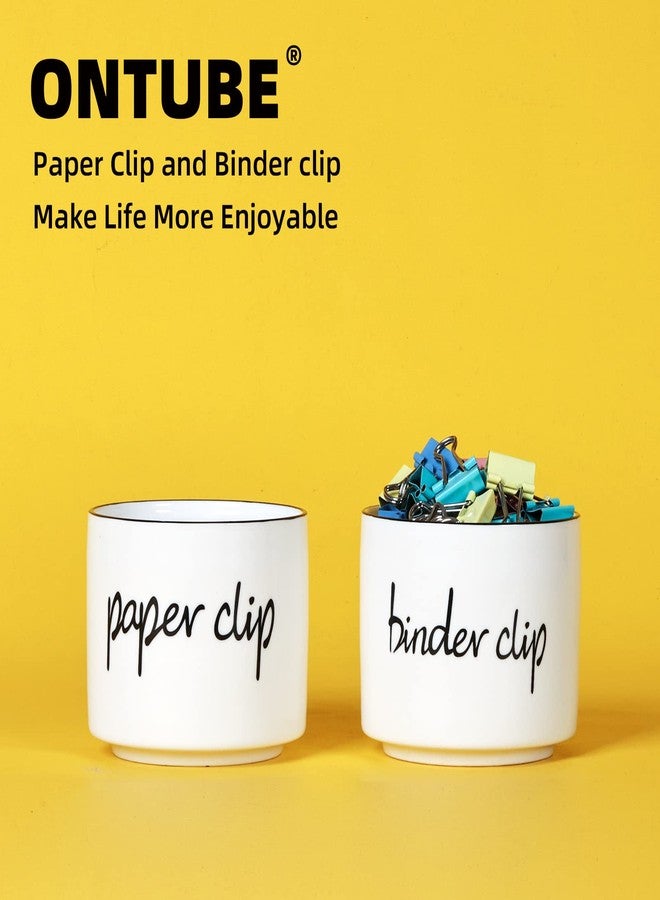 ONTUBE Ceramic Paper Clip Holder and Binder Clip Holder Set Dispenser Organizer for Desk (White) - Image 2