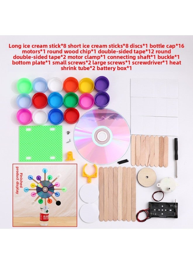 Bottle Cap Ferris Wheel Diy Small Production Small Invention Solar Battery Ferris Wheel Children Handmade Material Package-Specifications:Battery Bottle Cap CD Ferris Wheel Material Package  - Image 1