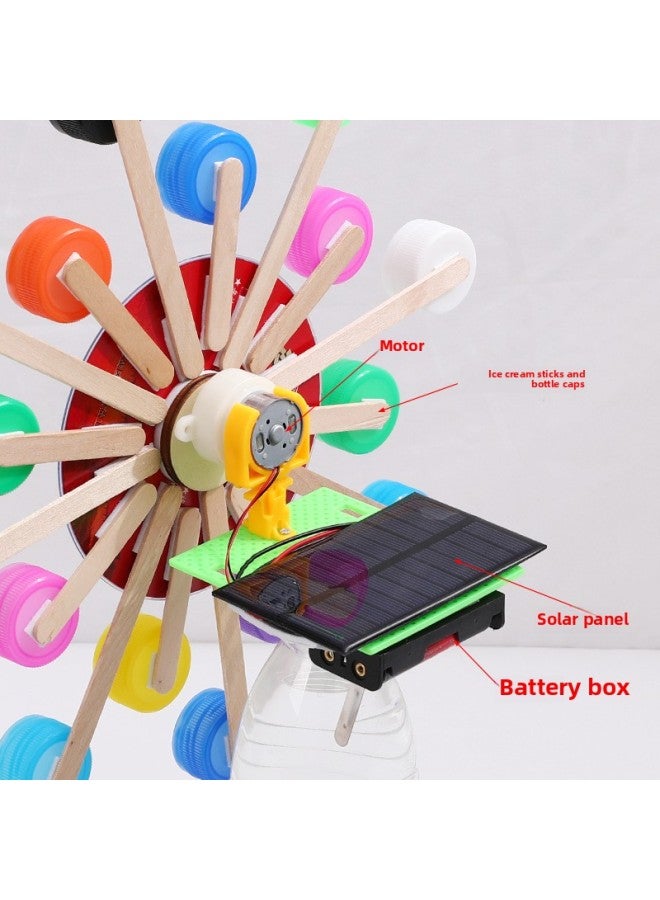 Bottle Cap Ferris Wheel Diy Small Production Small Invention Solar Battery Ferris Wheel Children Handmade Material Package-Specifications:Battery Bottle Cap CD Ferris Wheel Material Package  - Image 5