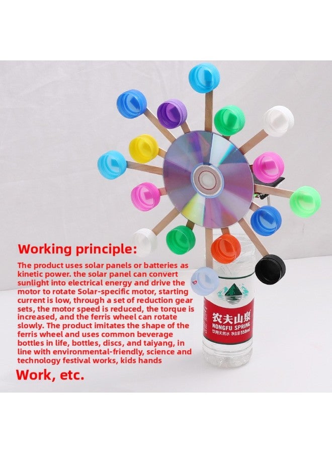 Bottle Cap Ferris Wheel Diy Small Production Small Invention Solar Battery Ferris Wheel Children Handmade Material Package-Specifications:Battery Bottle Cap CD Ferris Wheel Material Package  - Image 4