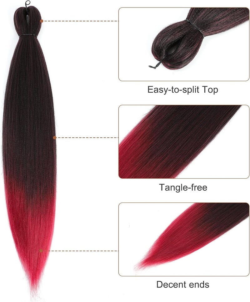 Difunee Pre-stretched Braiding Hair - 24 Inch 8 Packs Ombre Red Long Braiding Hair For Twist or Box Braids, Yaki Texture Hot Water Setting Synthetic Braiding Hair Extensions (24 Inch, T530-8P) - Image 2
