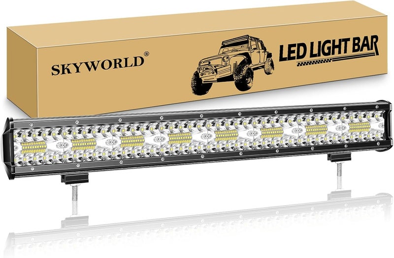 سكاي وورلد شريط إضاءة LED من ، 23 بوصة 480 واط، شعاع مزدوج (بقعة/فيضان) 12V 24V، مصابيح عمل وقيادة وضباب LED، مقاوم للماء IP67، مناسب للشاحنات الوعرة والسيارات ومركبات ATV وSUV والقوارب - Image 1