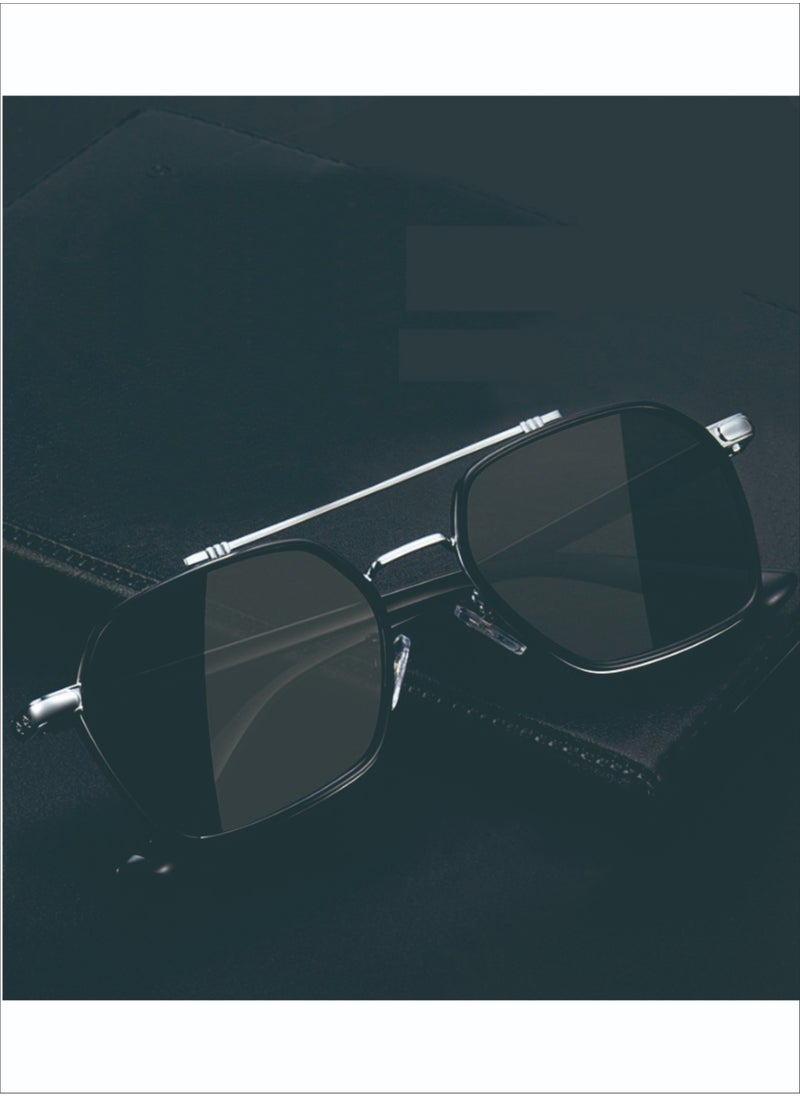 Aoron Men's Sunglasses Driving Handsome Sunglasses Blocking UV Sunglasses Fishing Glasses Black Silver Frame 57mm  - Image 3
