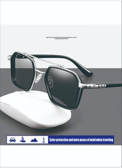 Aoron Men's Sunglasses Driving Handsome Sunglasses Blocking UV Sunglasses Fishing Glasses Black Silver Frame 57mm  - Image 2