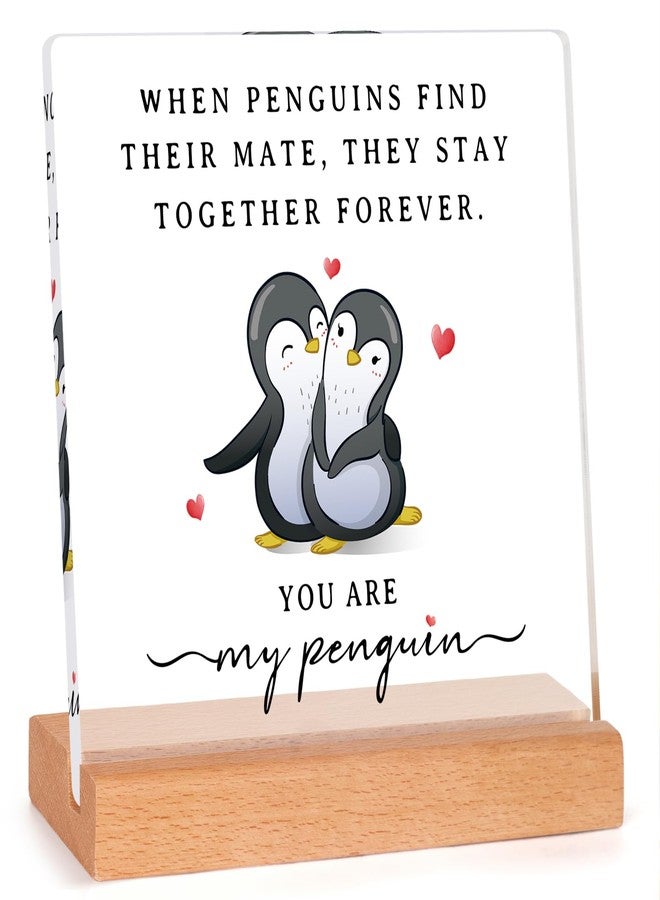 SteadStyle Gifts for Him Her Boyfriend Girlfriend, Romantic Acrylic Plaque Penguin Present, Wedding Anniversary Birthday Gifts for Women Men, I Love You Gift for Couples Wife Husband - Image 1