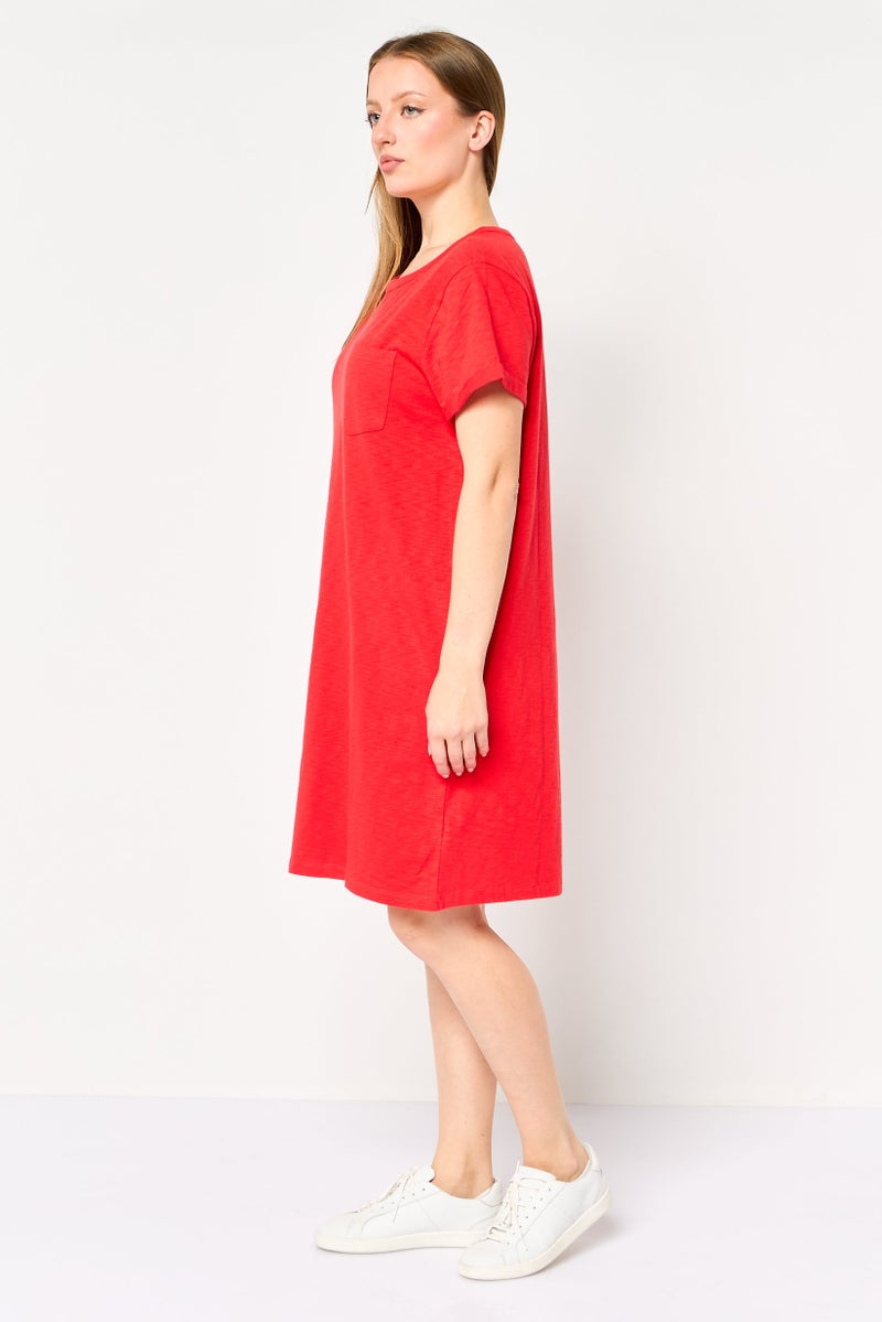 GAP Women Crew Neck Short Sleeve Solid Dress, Red - Image 3