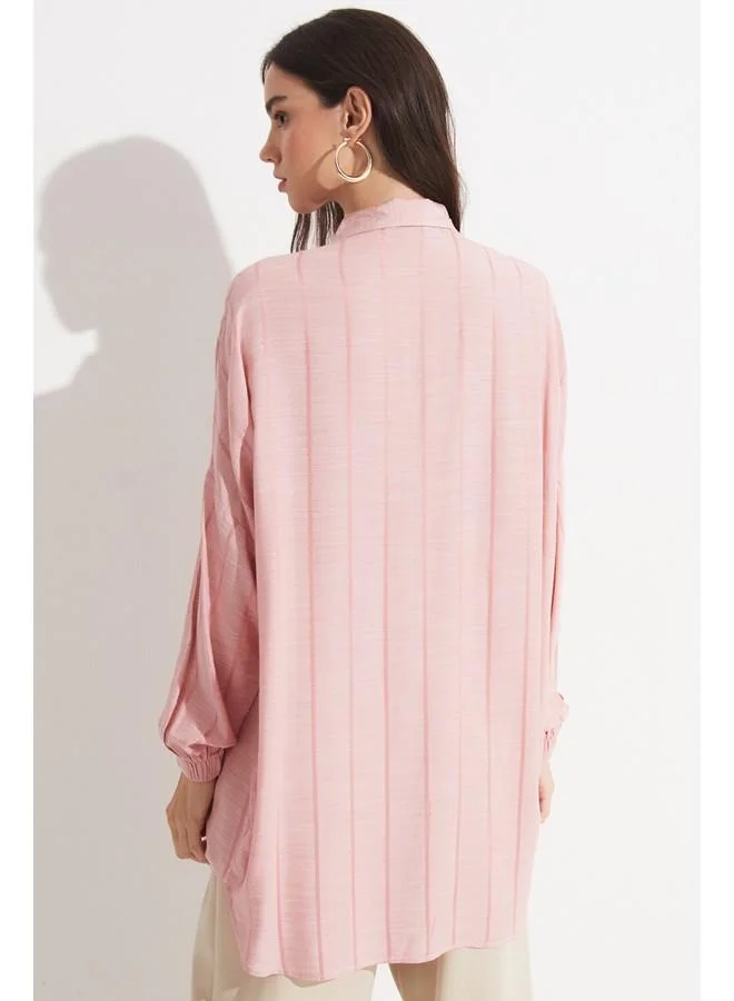 JUNE June Women Exclusive Boyfriend/Wide Fit Striped Viscose Shirt Pink
