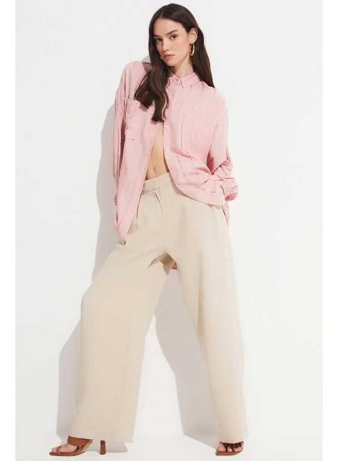 JUNE June Women Exclusive Boyfriend/Wide Fit Striped Viscose Shirt Pink