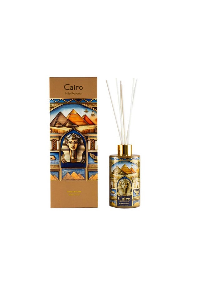 KAMAYA Skyline Collection. Reed Diffuser.  Cairo skyline on the glass jar with gold lid. Frgarance noted citrus, floral and fruity with bergamot, rose, musk and Tonka. Perfect for gifting .Beautiful box with gift card inside - Image 2