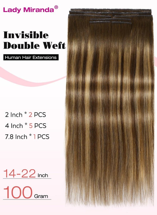 LADY MIRANDA 18 Inch 100g 8Pcs OVO Double Weft Invisible PU Hair Extensions Real Human Hair Mixed Brown Hair Extensions Seamless & Reusable Handmade Twin Tabs Hair Extension(T4/27, 18 Inch) - Image 3