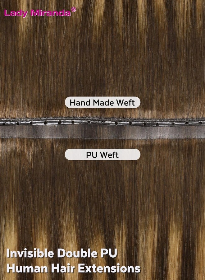 LADY MIRANDA 18 Inch 100g 8Pcs OVO Double Weft Invisible PU Hair Extensions Real Human Hair Mixed Brown Hair Extensions Seamless & Reusable Handmade Twin Tabs Hair Extension(T4/27, 18 Inch) - Image 2
