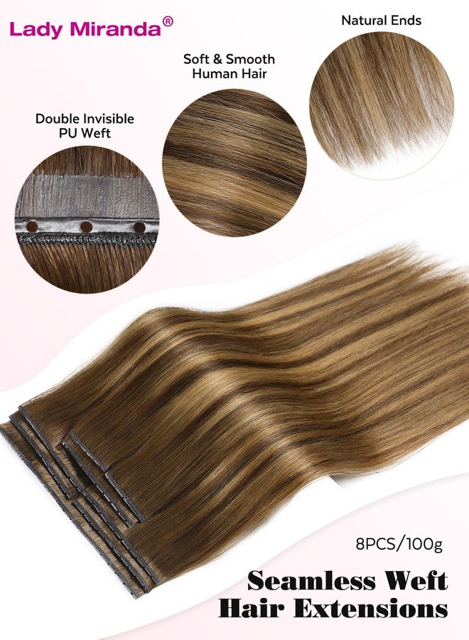 LADY MIRANDA 18 Inch 100g 8Pcs OVO Double Weft Invisible PU Hair Extensions Real Human Hair Mixed Brown Hair Extensions Seamless & Reusable Handmade Twin Tabs Hair Extension(T4/27, 18 Inch) - Image 5