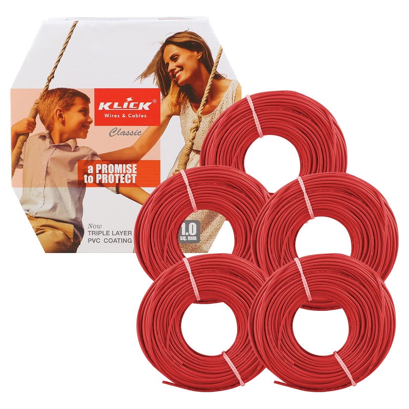 KLICK KLICK Copper Wire with Triple Layer PVC Coating Single Core Flexible Electric Cable for Domestic Industrial Connections 25 mm 90m Long Red 5 Pcs  - Image 1