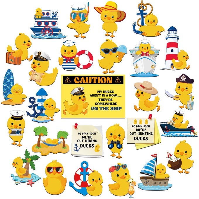 27 Pcs Duck Cruise Door Magnet Decorations Ducky Magnetic Stickers Decals Reusable Funny Carnival Cruise Ship Cabin Magnet for Door Decor Car Fridge RefrigeratorClassic